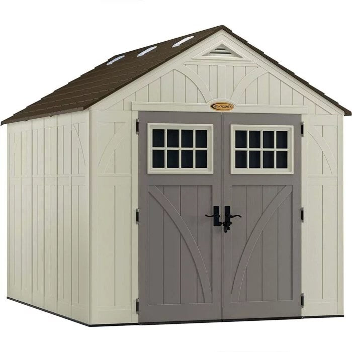 suncast tremont 8 ft x 10 ft resin outdoor storage shed with skylights and floor included