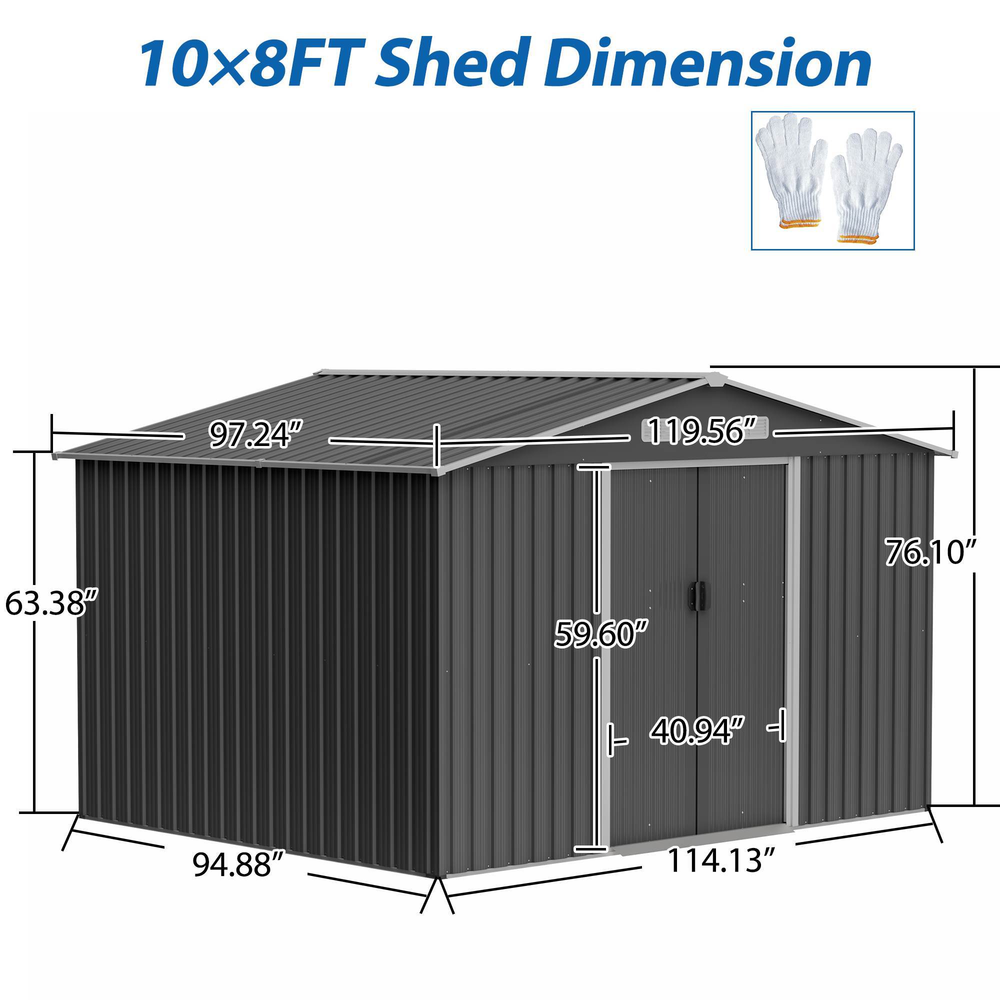 1911972758645116928 10x8 ft outdoor storage shed, metal foundation & lockable doors, tool shed for garden, patio, backyard, lawn, grey