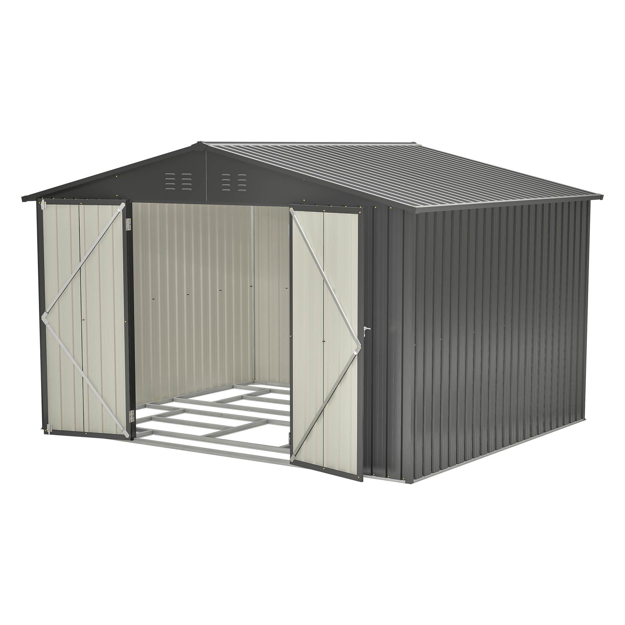 10x8 ft outdoor storage shed, all weather metal sheds with lockable doors, tool shed for garden, patio, backyard, lawn, black