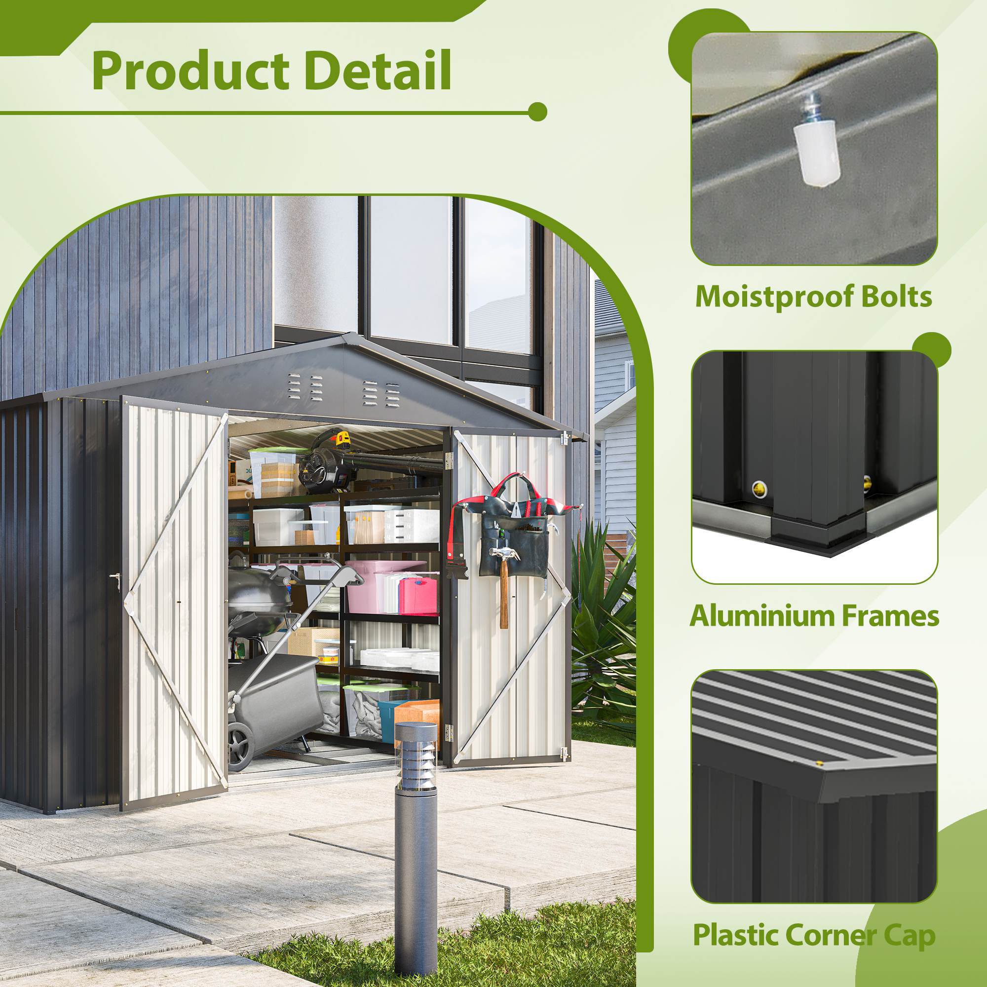 1914236269907677184 10x8 ft outdoor storage shed, all weather metal sheds with lockable doors, tool shed for garden, patio, backyard, lawn, black