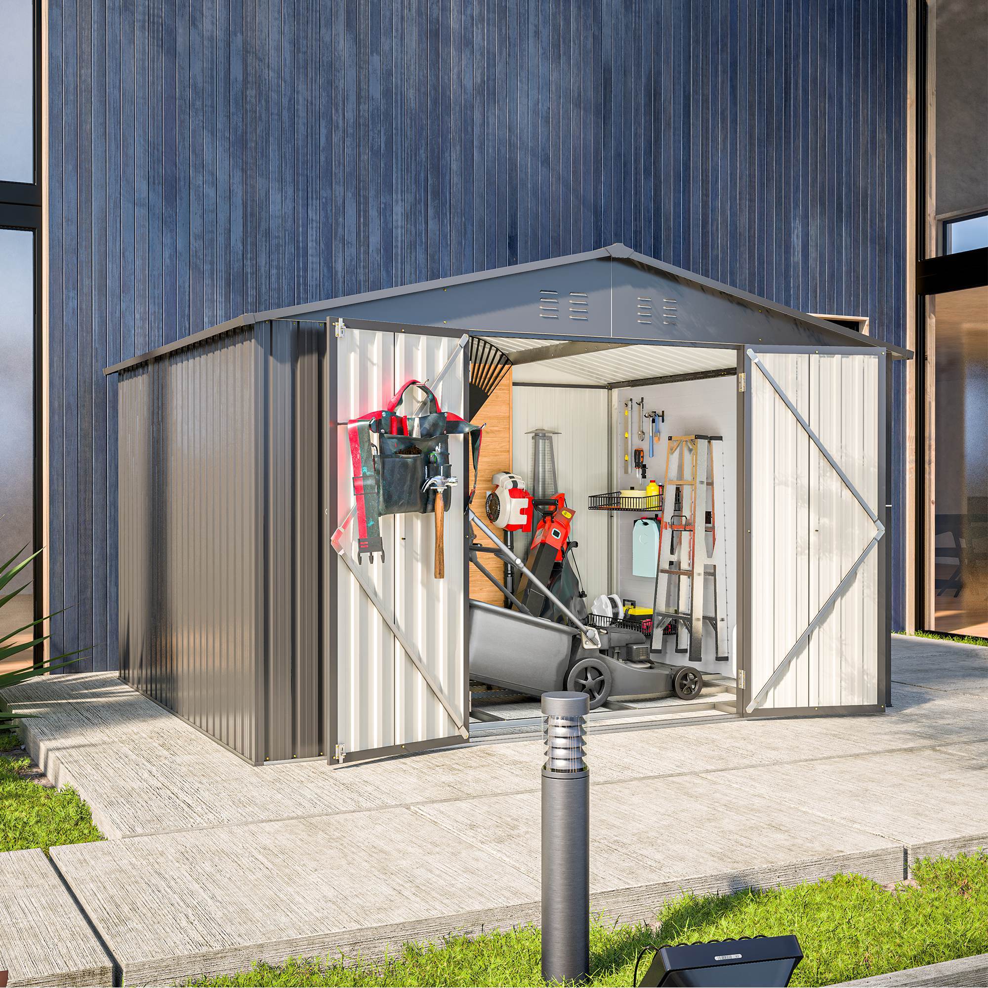 1914236285233664000 10x8 ft outdoor storage shed, all weather metal sheds with lockable doors, tool shed for garden, patio, backyard, lawn, black