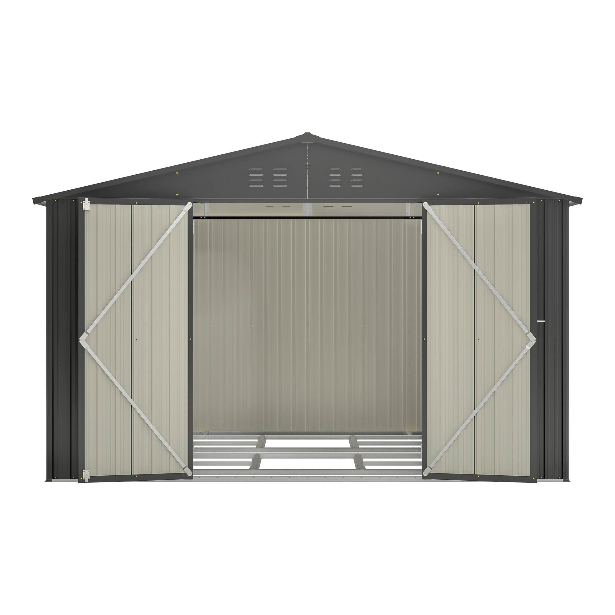 1914236286802333696 10x8 ft outdoor storage shed, all weather metal sheds with lockable doors, tool shed for garden, patio, backyard, lawn, black