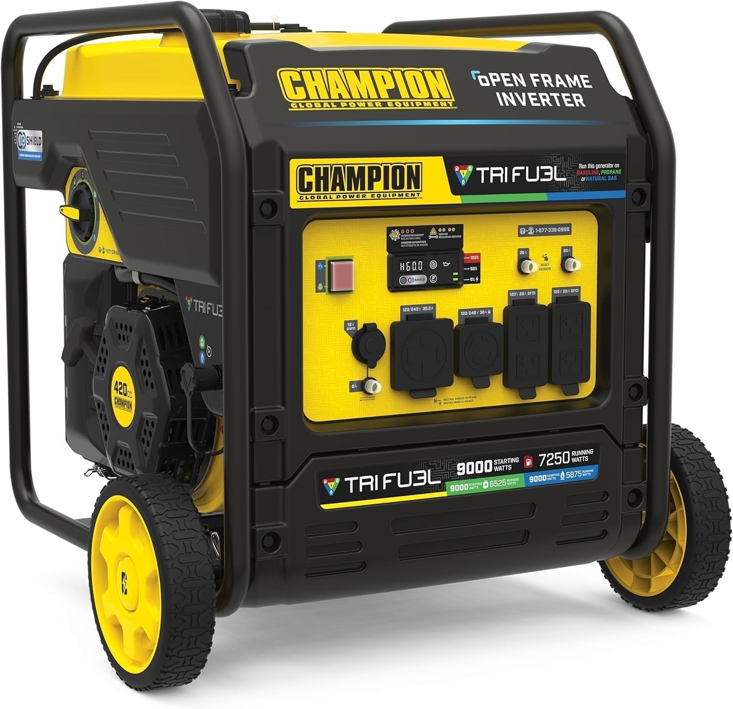 377 champion 201176 9000w tri fuel open frame inverter generator