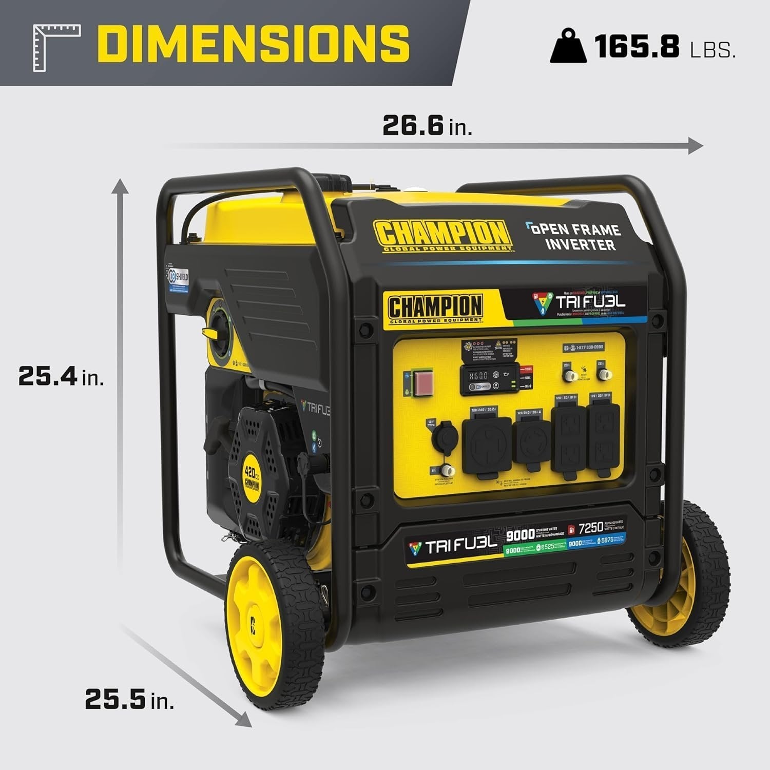379 champion 201176 9000w tri fuel open frame inverter generator