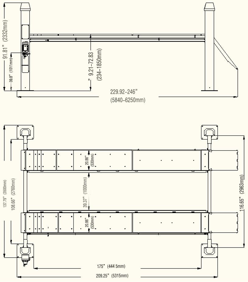 4-2 kt 4h110 four post vehicle lift 11,000lbs
