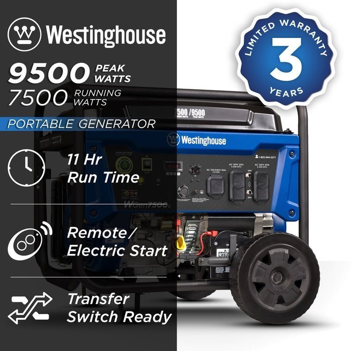 407 westinghouse wgen7500c 9500 peak watt portable generator