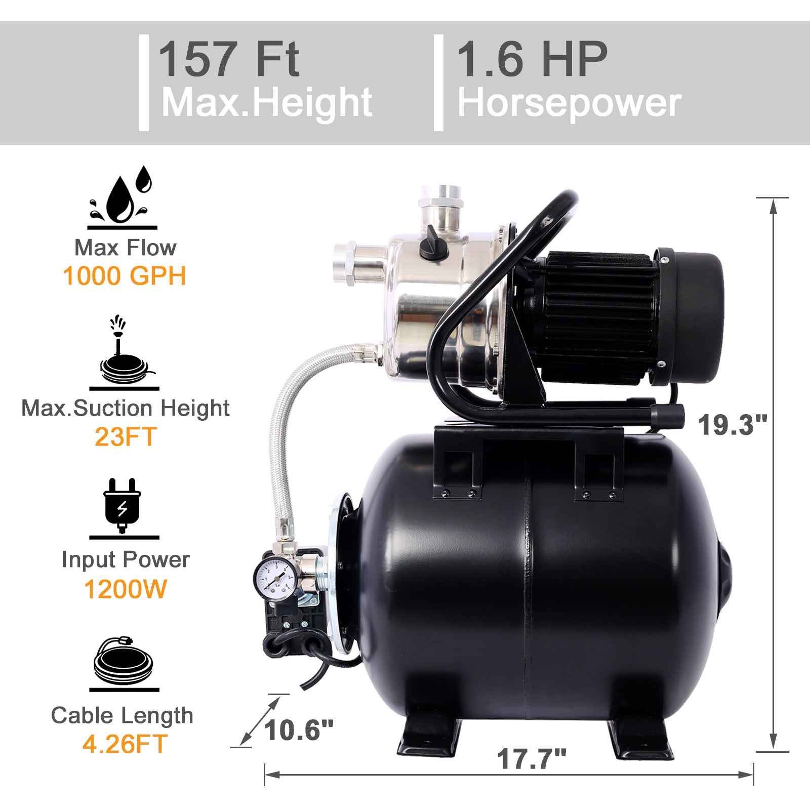 427fad6f-b0d9-46d0-8fec-fe528a4fcc08 1.6hp shallow well pump with 5 gallon pressure tank – automatic water booster, garden & irrigation pump
