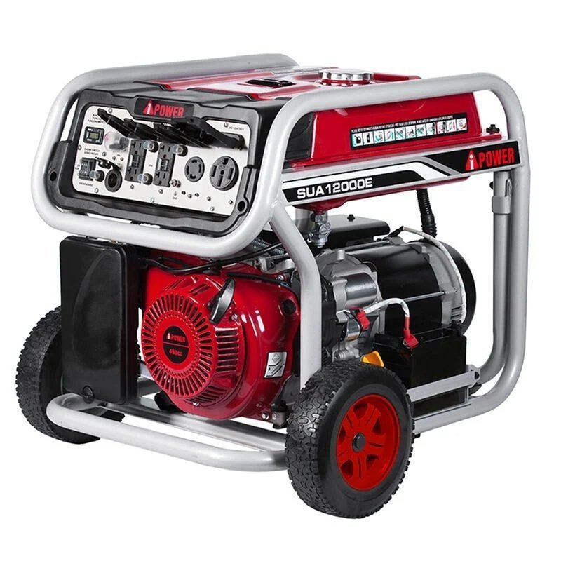 a ipower 12000 watt portable gas powered generator with electric start and wheel kit