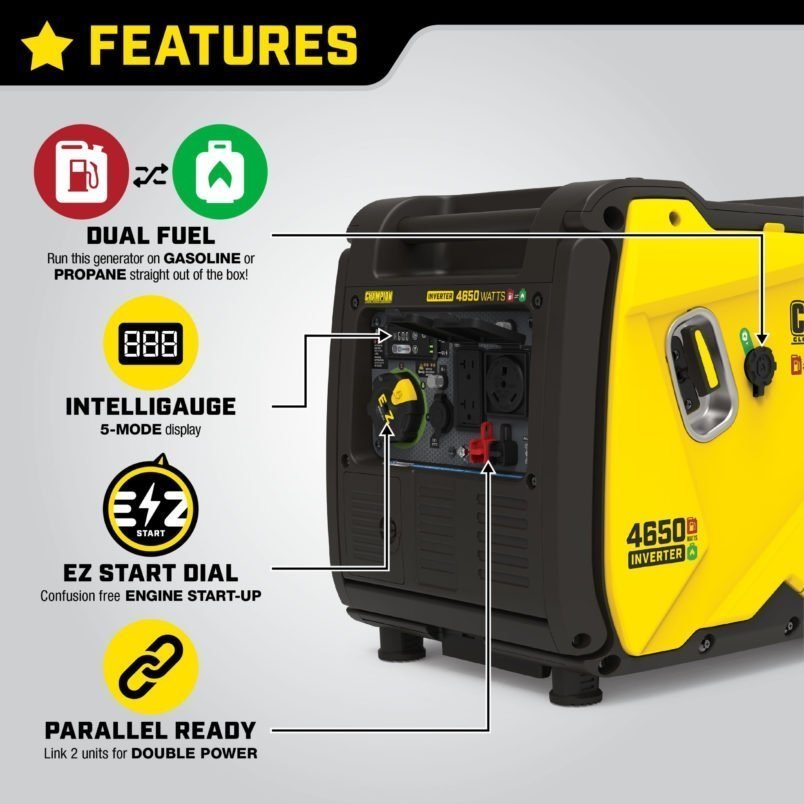 449 champion 200994 3650/4650w dual fuel inverter generator
