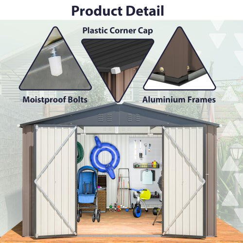556f9a68-cf9c-4db7-9439-dcca94f27762 10' x 10' metal storage shed for ourdoor, steel yard shed with design of lockable doors