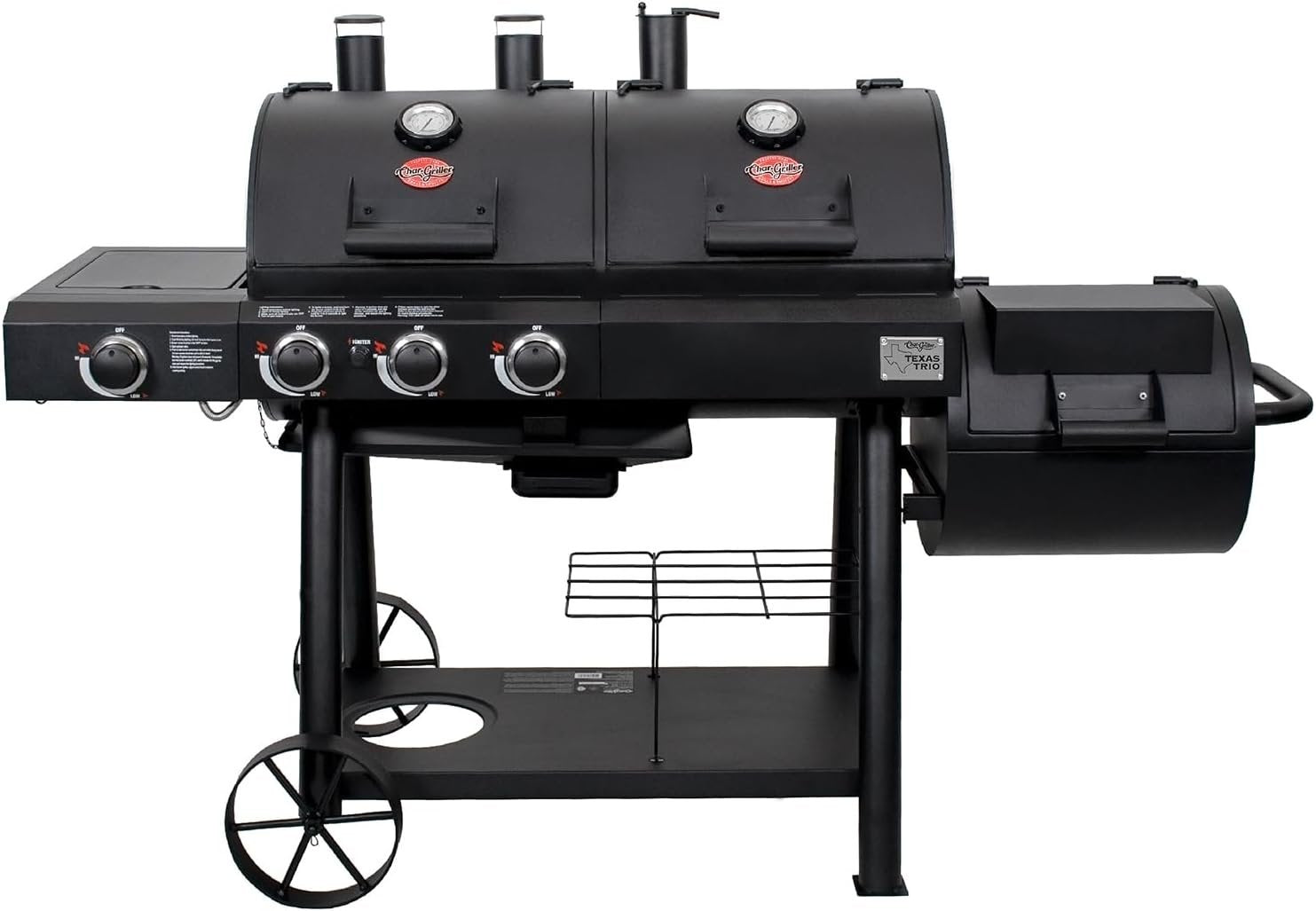 614j3QuX5IL._AC_SL1500 char griller texas trio 3 burner dual fuel grill with smoker