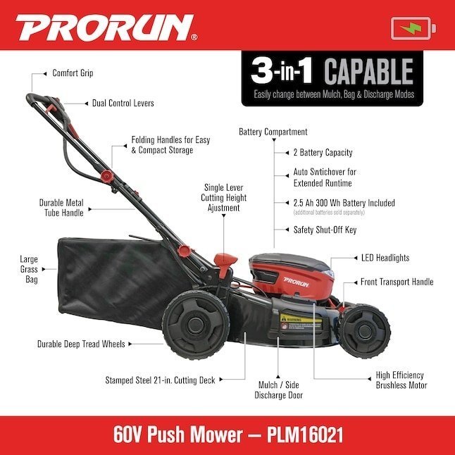 61c1937e-f3f2-4a71-8ebf-6598f4029953 prorun 60v 21 in. steel deck cordless push lawn mower with 2.5 ah battery and charger