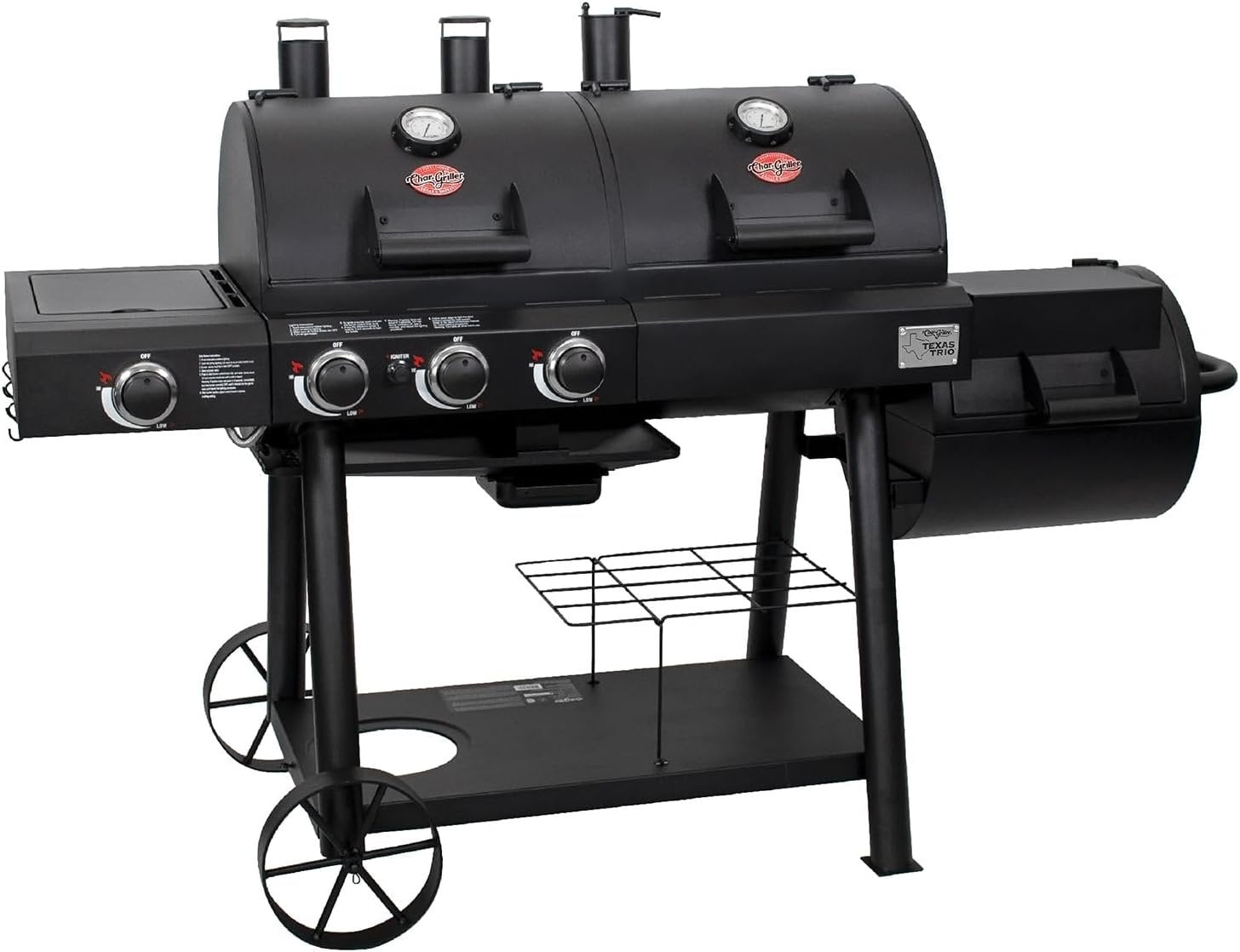 61gnPvE4JrL._AC_SL1500 char griller texas trio 3 burner dual fuel grill with smoker