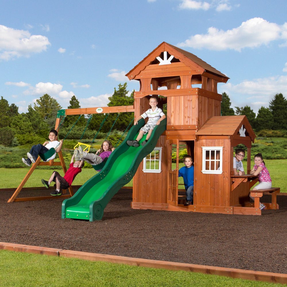 backyard discovery shenandoah cedar wood swing set slide