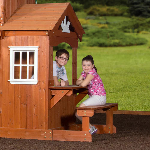 65413B-Lifestyle5 backyard discovery shenandoah cedar wood swing set slide