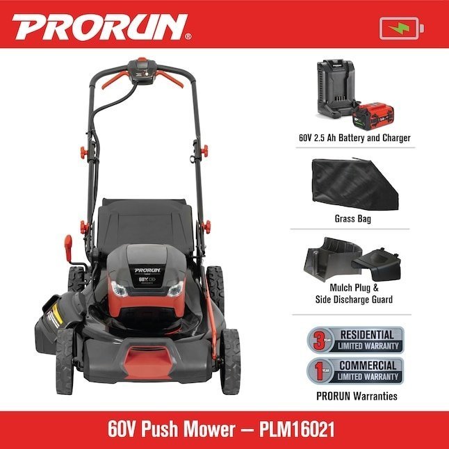 77366aca-6dfc-4c5c-a8d2-3a8be10703a1 prorun 60v 21 in. steel deck cordless push lawn mower with 2.5 ah battery and charger