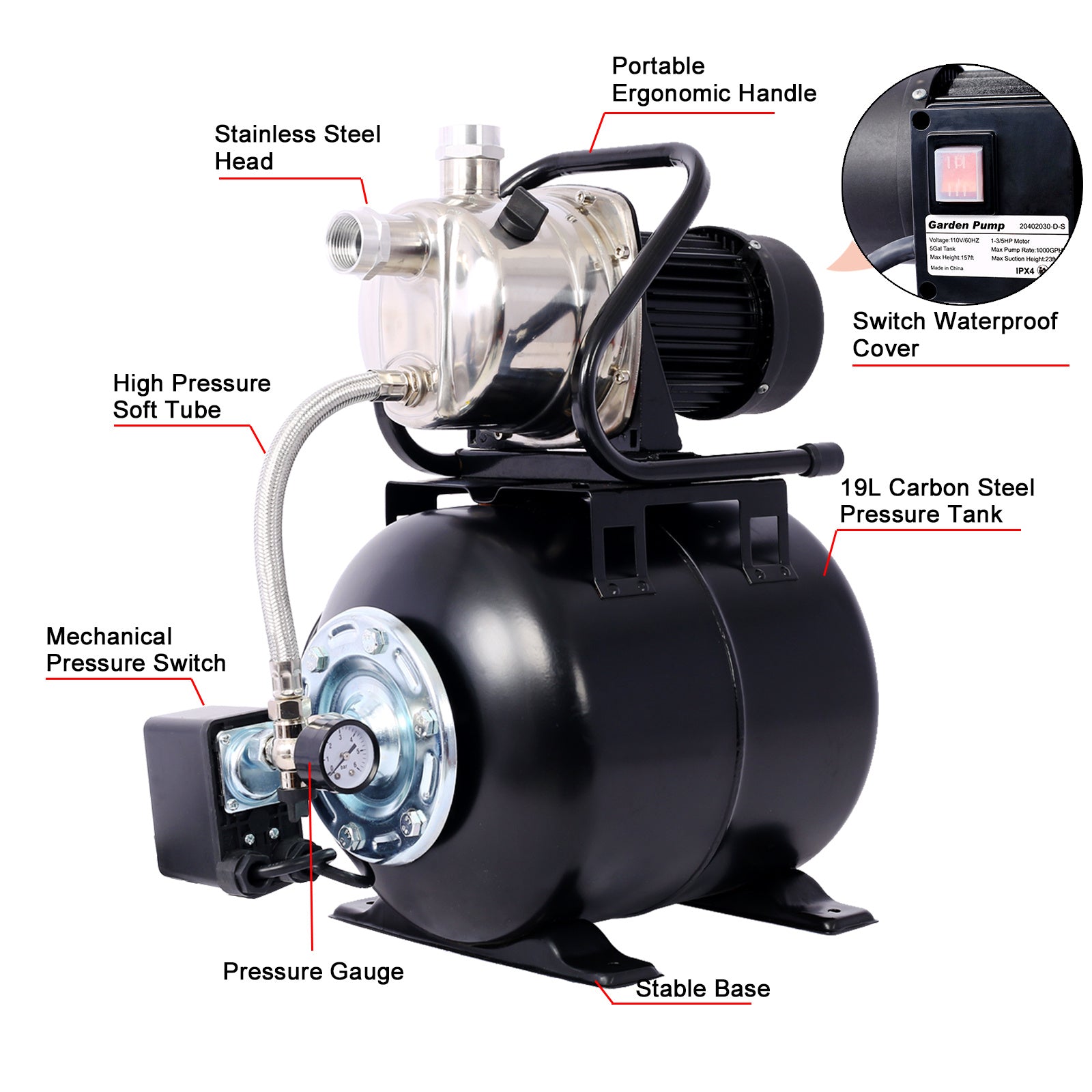 7d2c12be-07eb-4c98-9776-500802bcc9b8 1.6hp shallow well pump with 5 gallon pressure tank – automatic water booster, garden & irrigation pump