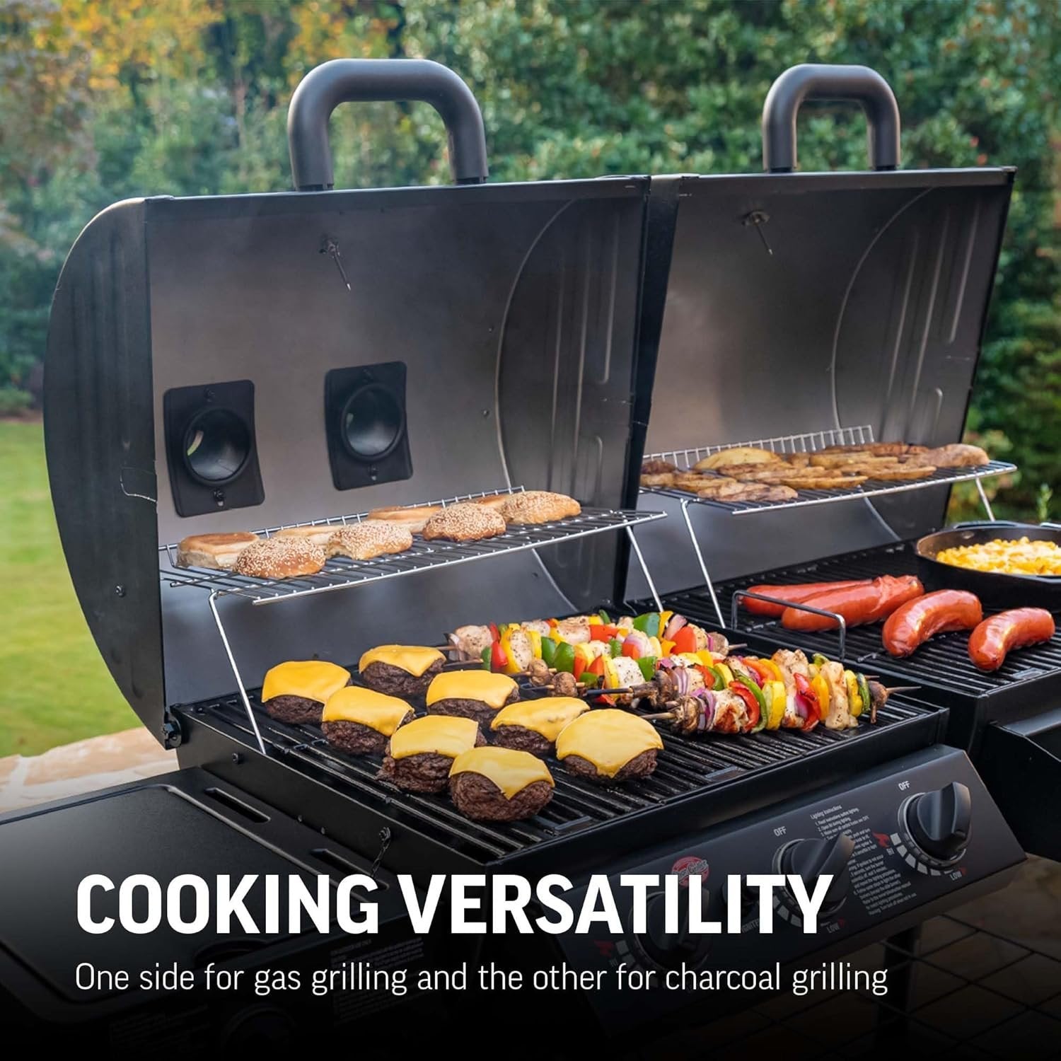 81-HtLpCxAL._AC_SL1500 char griller texas trio 3 burner dual fuel grill with smoker