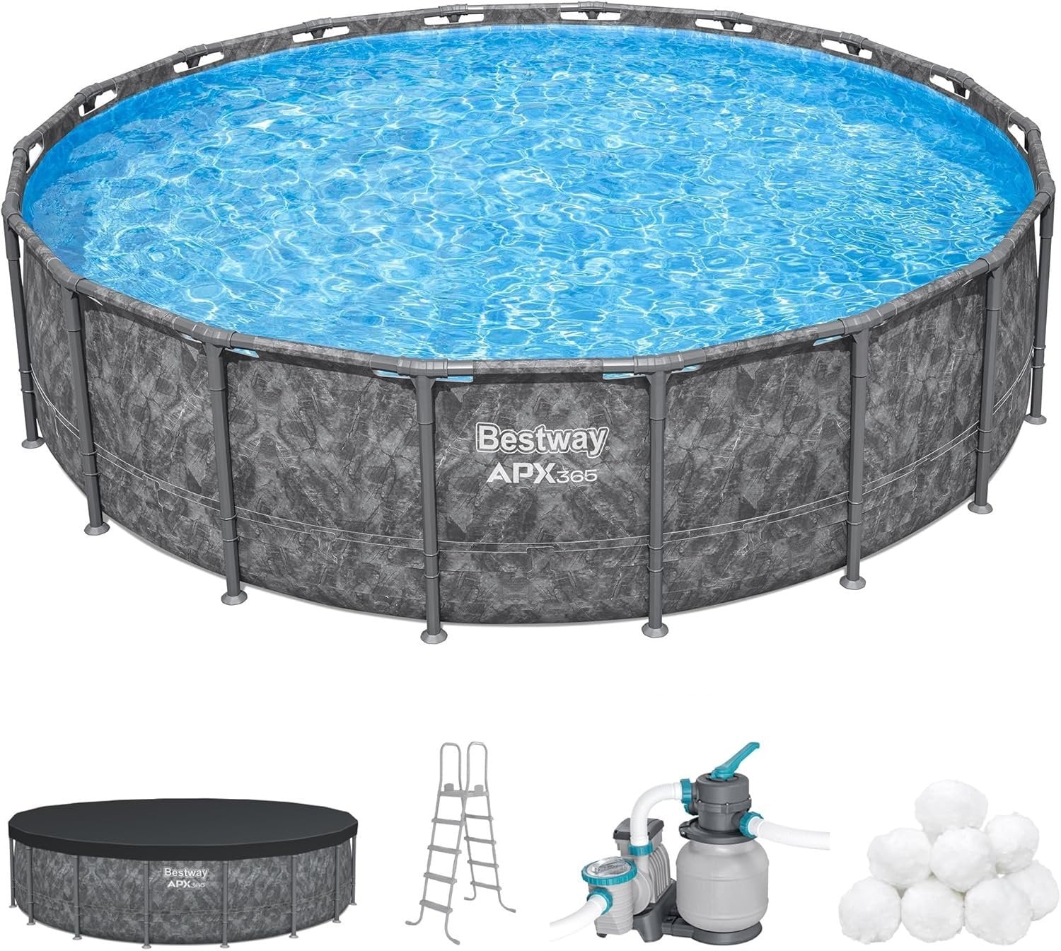 81272c-evLL._AC_SL1500 bestway apx 365 18’x52″ round above ground swimming pool set with pump & ladder