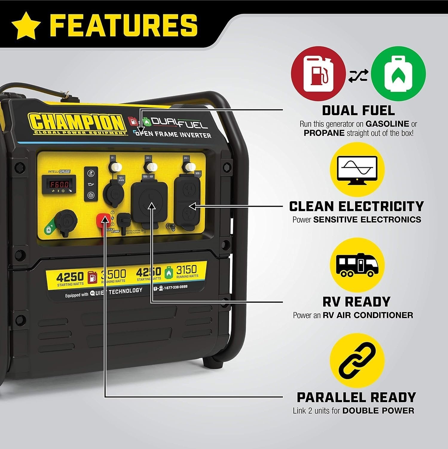 81pEvrSMTAL._AC_SL1500 champion 4250 watt dual fuel rv ready open frame inverter generator