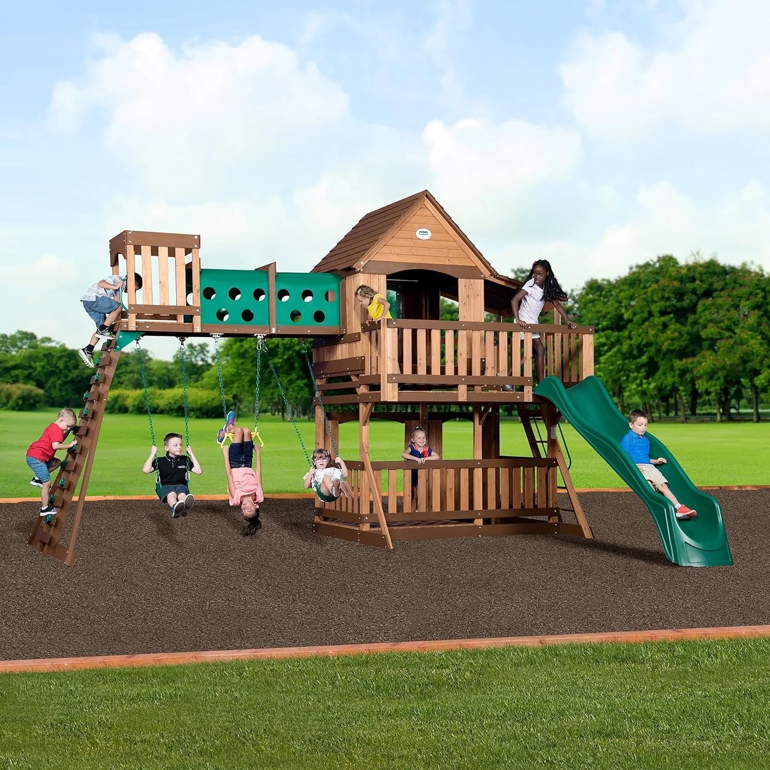 backyard discovery woodridge elite cedar swing set/playset