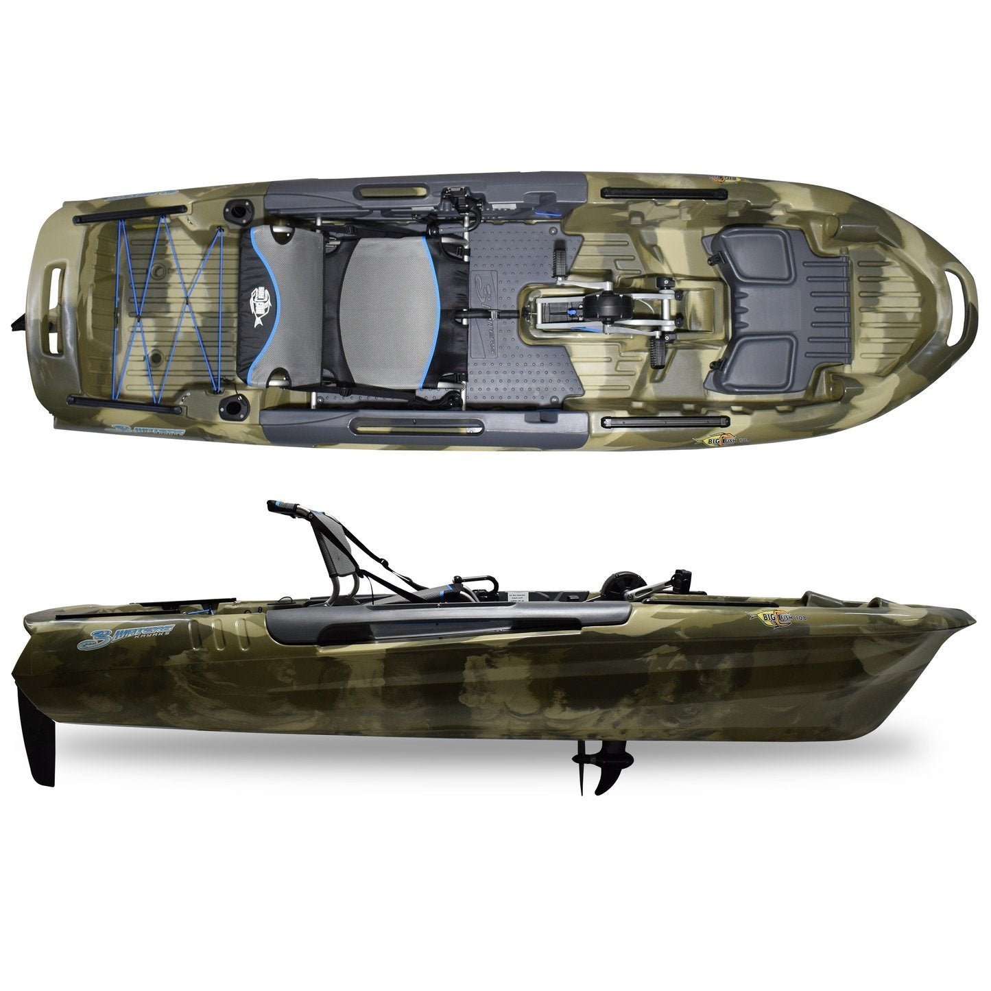 944 3 waters big fish 108′ length urban camo pro fish pedal drive cathedral hull
