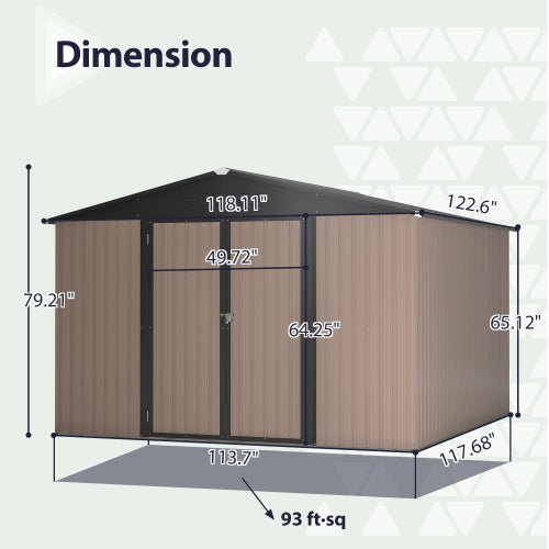 9684d0d7-9e46-45b5-acca-b6f6d0b9a146 10' x 10' metal storage shed for ourdoor, steel yard shed with design of lockable doors