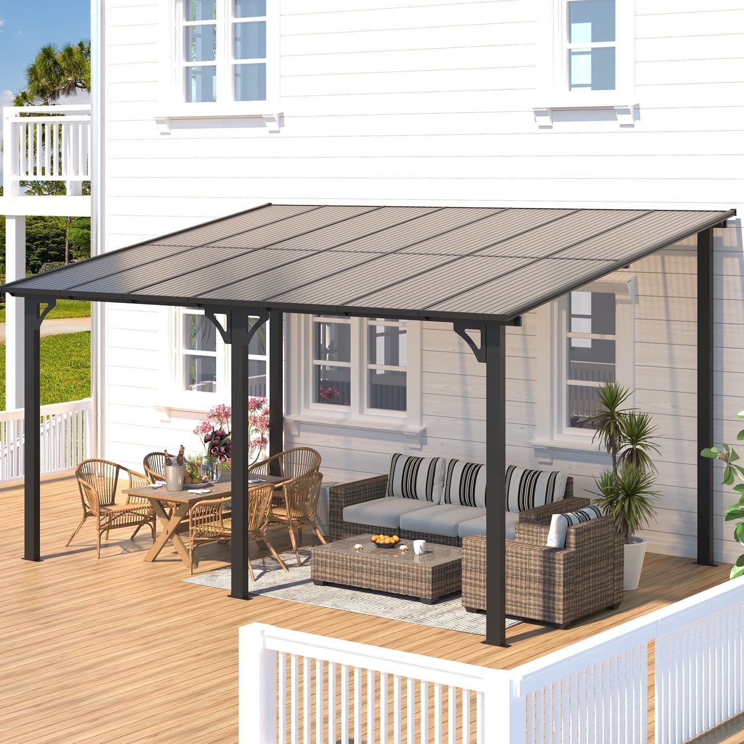 aecojoy 10 ft. x 14 ft. dark gray aluminum patio cover