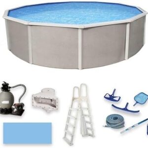 blue wave belize 15 feet round 52 inch deep 6 inch top rail metal wall swimming pool package