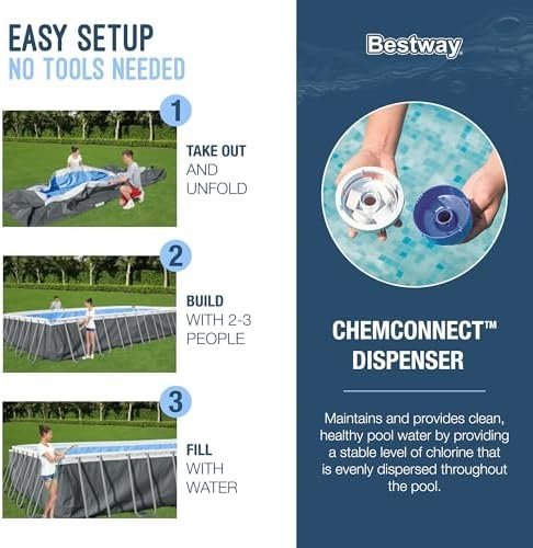 B01MUBPC34-3-1755894340432 bestway power steel 18′ x 9′ x 48″ rectangular metal frame above ground outdoor swimming pool set with 1,500 gph filter pump, ladder, and pool cover