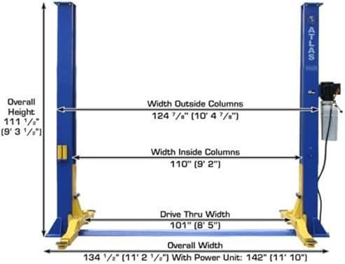 B08DP5XL7M-5-1755990080937 atlas automotive equipment 9kbpx 2 post lift/hoist, baseplate style, 9’6″ minimum ceiling height, 9,000lb capacity, symmetric arms, dual hydraulic chain drive cylinders, for low ceiling home use