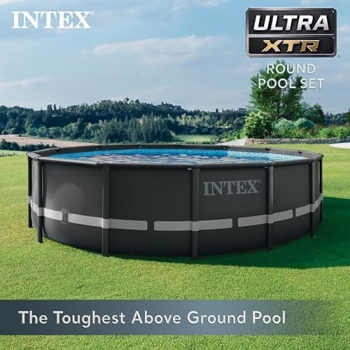 B08RZCQ77J-2-1755895123326 intex ultra xtr frame 14′ x 42″ round above ground outdoor swimming pool set with sand filter pump, ladder, ground cloth, and pool cover