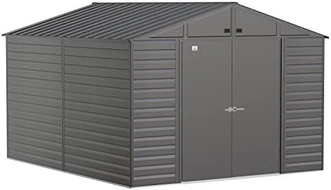 arrow select 10′ x 12′ outdoor lockable steel storage shed building, charcoal