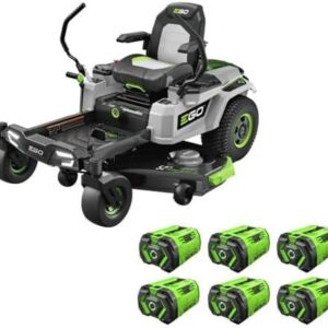ego power+ electric riding lawn mower, 52″ deck with zero turn radius, includes (6) 56v 12.0ah batteries and charger – zt5207l