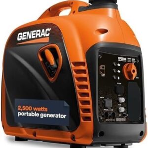 generac 8251 gp2500i 2,500 watt gas powered portable inverter generator – compact and lightweight design – produces clean, stable power – cosense technology – carb compliant – orange/black