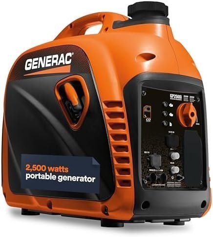 B0C2VWW7Q8-0-1755717740194 generac 8251 gp2500i 2,500 watt gas powered portable inverter generator – compact and lightweight design – produces clean, stable power – cosense technology – carb compliant – orange/black