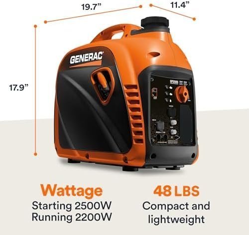 B0C2VWW7Q8-5-1755717740195 generac 8251 gp2500i 2,500 watt gas powered portable inverter generator – compact and lightweight design – produces clean, stable power – cosense technology – carb compliant – orange/black