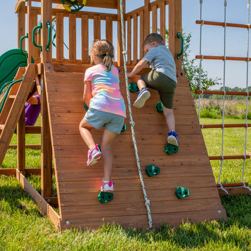 Grayson-Peak-Rock-Wall backyard discovery grayson peak swing set