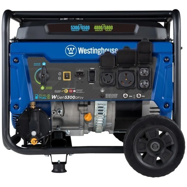 WGEN5300DFCV_117174_feature2_db5ca06a5026feb0220b268b6b8e9850 westinghouse wgen5300dfcv – 5300 watt dual fuel portable generator w/ rv outlet & co sensor (49 state)