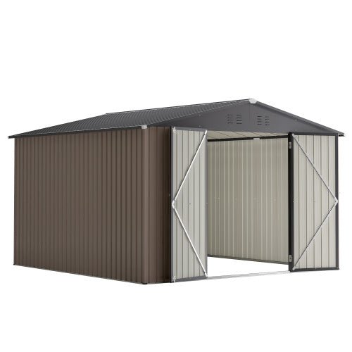 b57cca88-7506-49a4-8a78-e75f67f76bd3 10' x 10' metal storage shed for ourdoor, steel yard shed with design of lockable doors