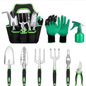 garden supplies 9 piece aluminum alloy set, silicone two color handle shovel gardening tools