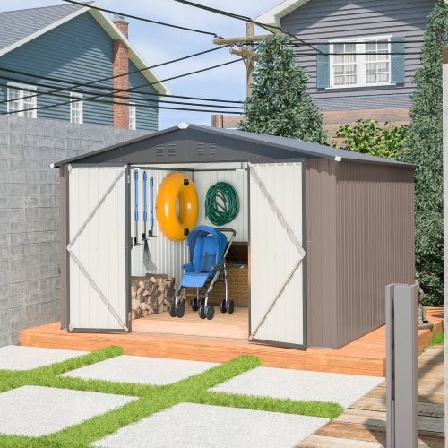 d94a533a-634b-423d-909e-0a339a2ed84d 10' x 10' metal storage shed for ourdoor, steel yard shed with design of lockable doors
