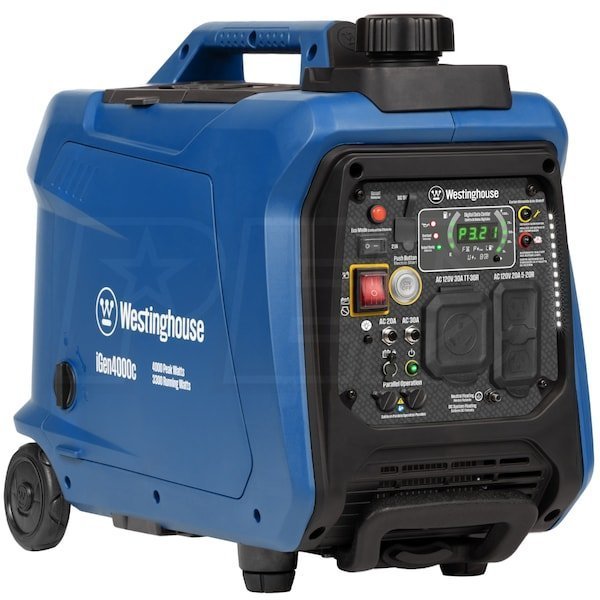 4,000 watt gas powered portable inverter generator with recoil start, led data center